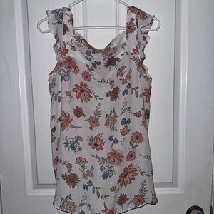 LOFT Floral Ruffle Blouse - White and Pink